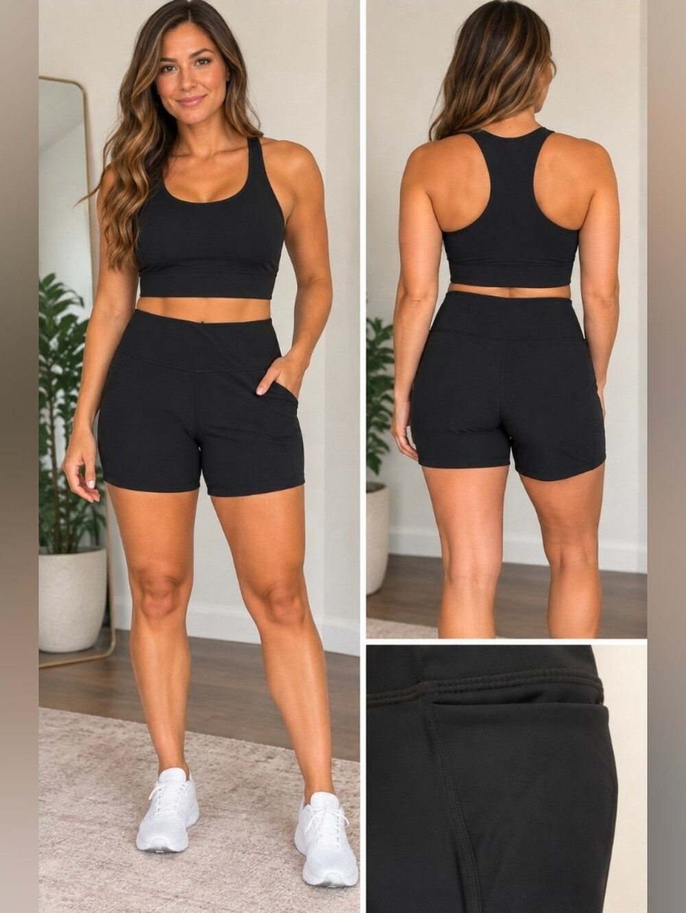 Danskin Black High-Waist Stretch Shorts with pockets